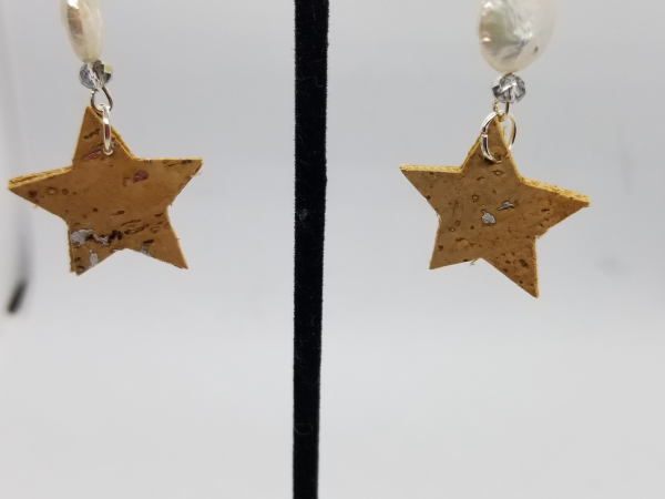 Vegan cork leather star earrings