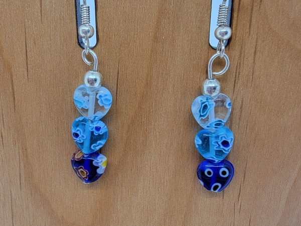 Murano glass style blue dangle earrings
