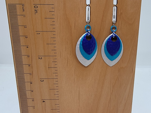 Shades of blue layered metal earrings