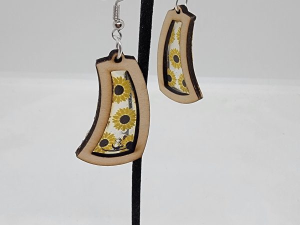Curved Wood Sunflower Earrings