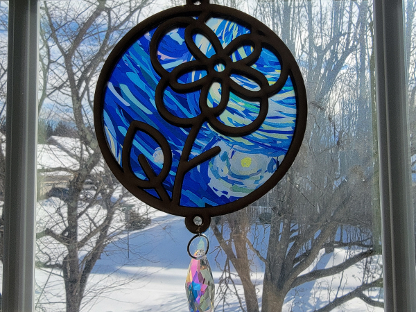 Suncatcher, flower. Blue, yellow, acrylic, light, window, handmade