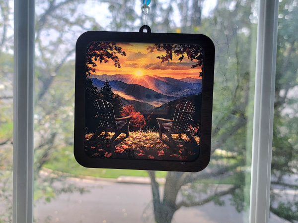 Mountain Sunset Adirondack Chairs Suncatcher