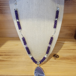 Large Purple Agate Pendant Necklace