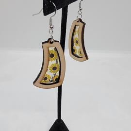 Curved Wood Sunflower Earrings