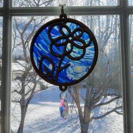 Suncatcher, flower. Blue, yellow, acrylic, light, window, handmade