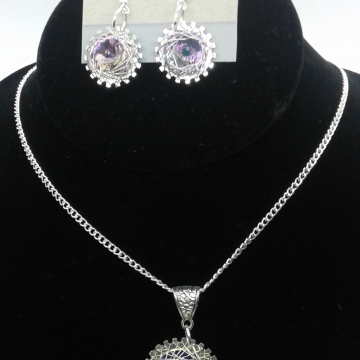 Wirework Swarovski crystal pendant necklace and earrings set