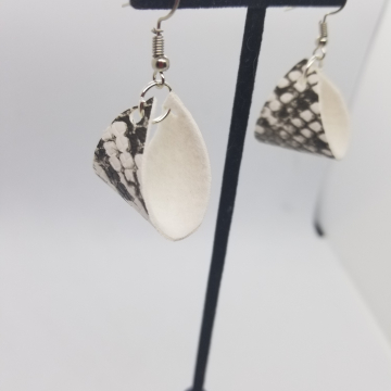 Black/white faux leather earrings