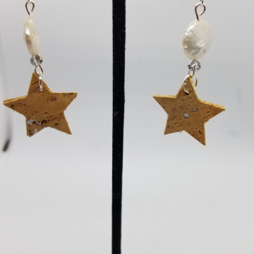Vegan cork leather star earrings