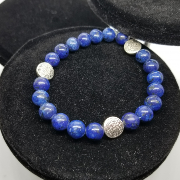 Lapis blue and silver stretchy bracelet