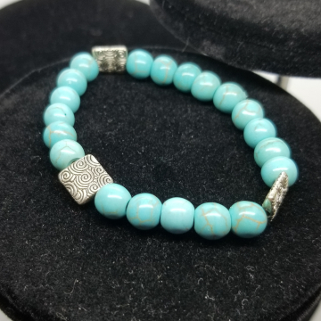 Turquoise and silver stretchy bracelet