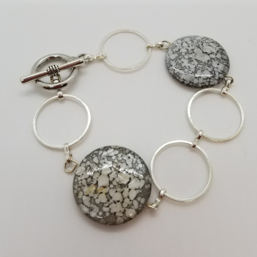 Mother of Pearl/Black Agate semi precious silver bracelet