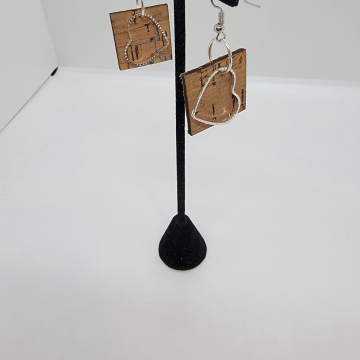 Cork leather heart dangle earrings