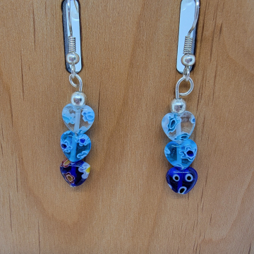 Blue Murano glass style triple earrings