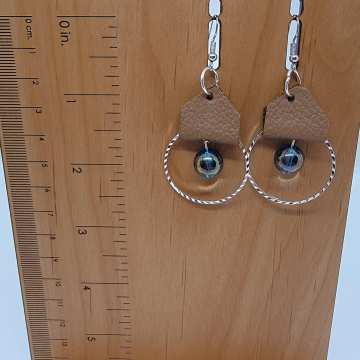 Leather and silver hoop earrings