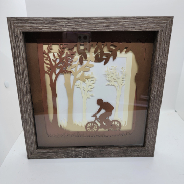3D Framed Cyclist in the Woods Cardstock Art