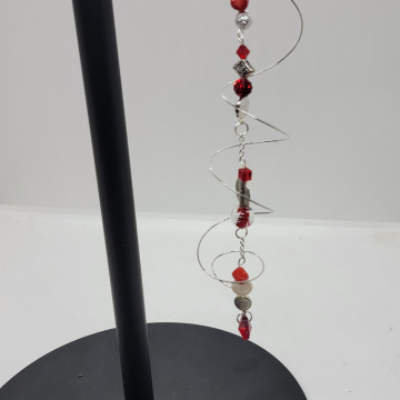 Beaded Suncatcher red and silver twirl